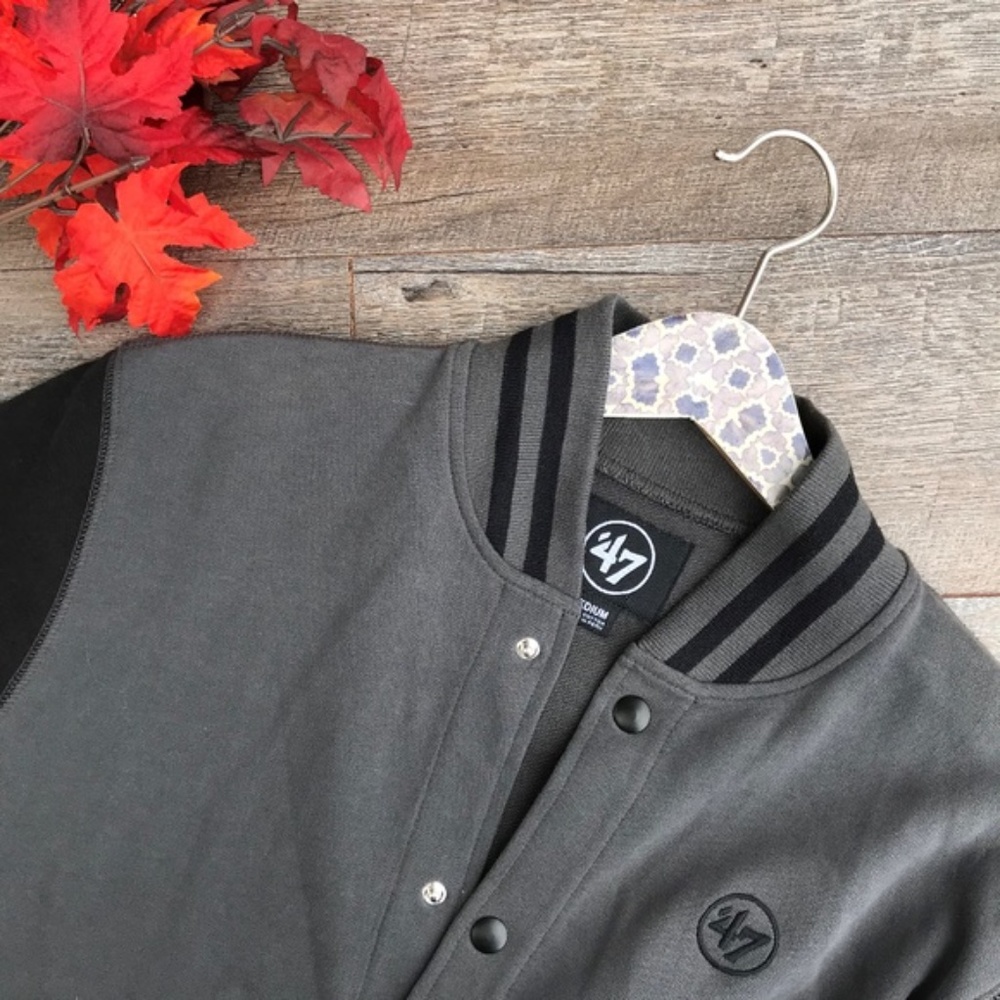 SOLD'47 Brand Grey Black Soft Varsity Jacket Snaps - Picture 4 of 6